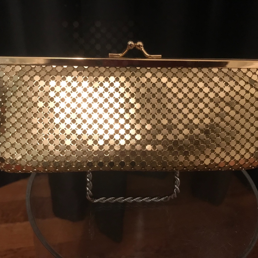 Dainty gold metal mesh evening bag